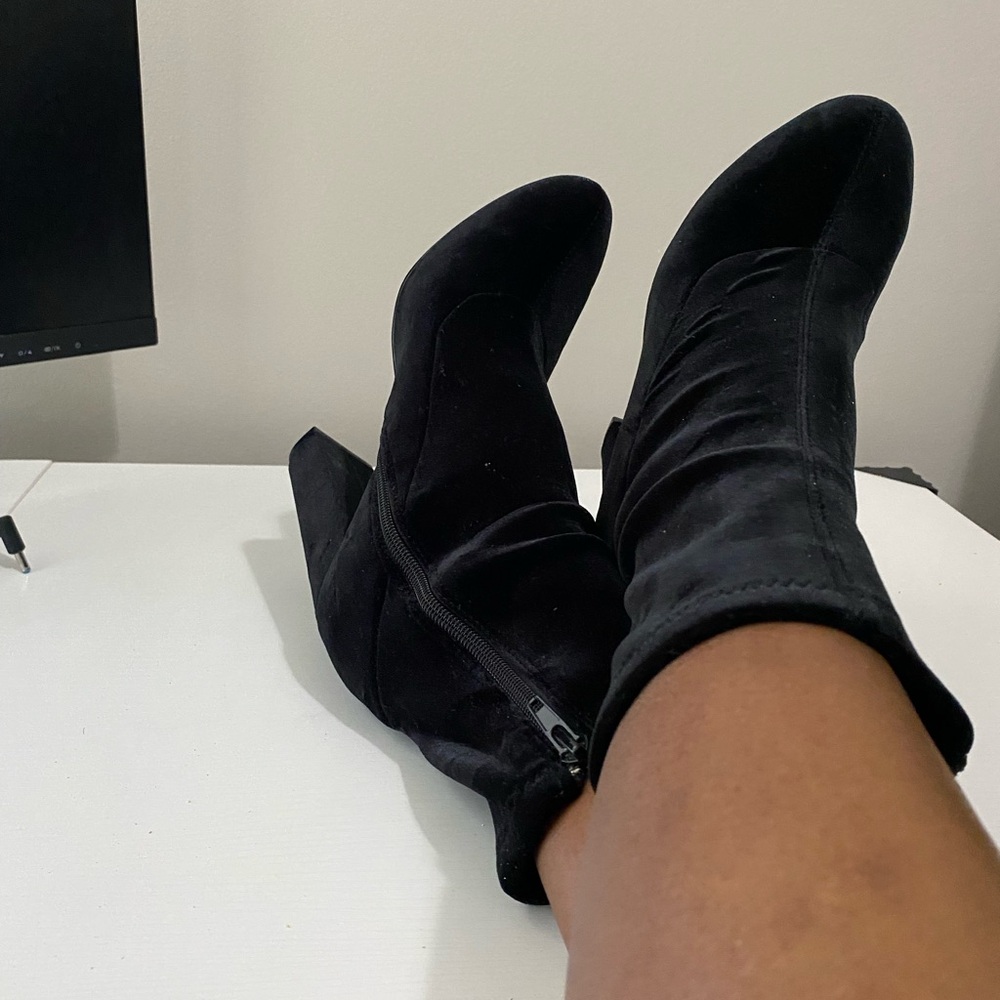 LFL by Lust for Life Black Heeled Spandex Fabric Ankle Boots